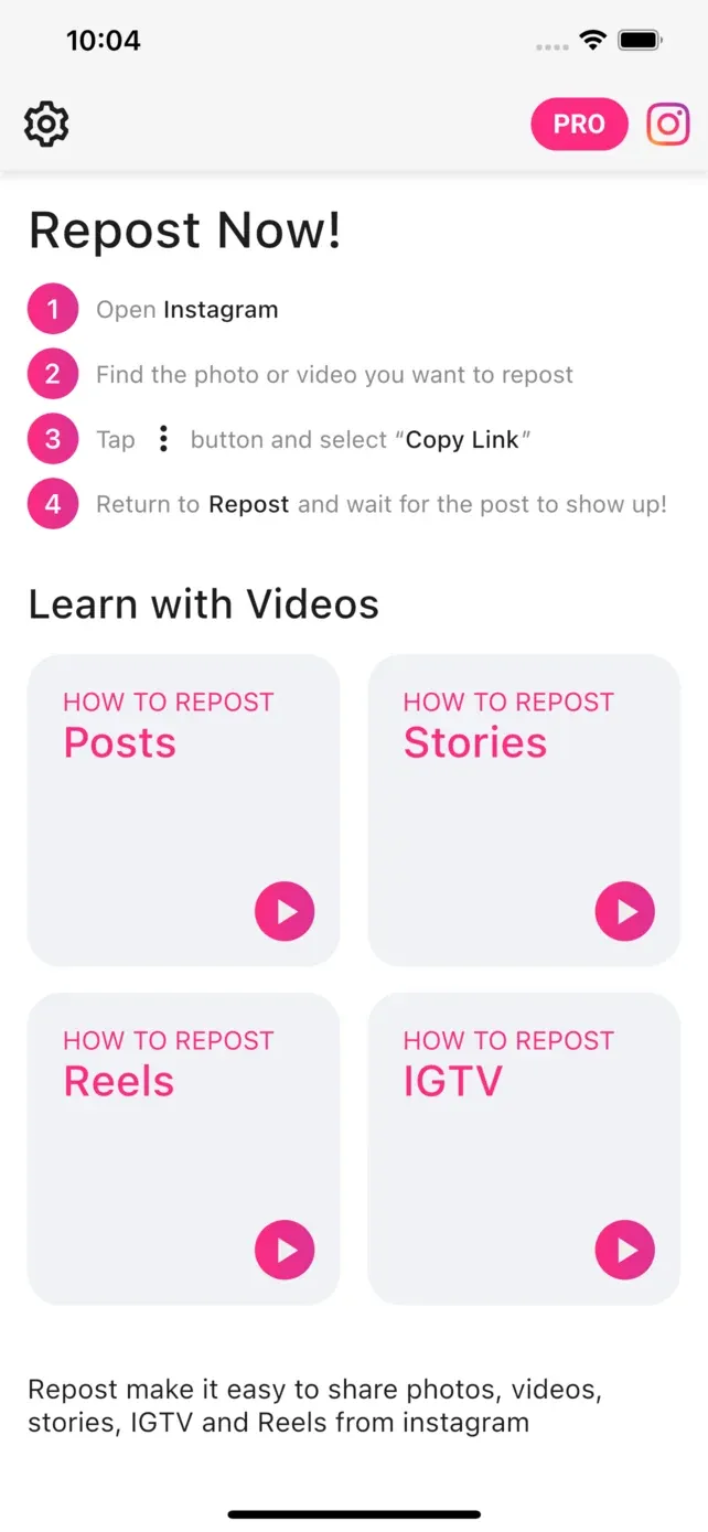 Reposti app screen